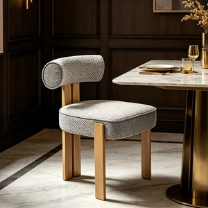 Modern Fabric Dining Chair, Upholstered Armless Side Chair with Natural Wooden Finished Metal Frame, No Assembly Required Artistic Curved Backrest Accent Chair for Dining Room, Living Room,Kitchen,1pc Modern Fabric Dining Chair, Upholstered Armless Side Chair with Natural Wooden Finished Metal Frame, No Assembly Required Artistic Curved Backrest Accent Chair for Dining Room, Living Room,Kitchen,1pc