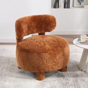 063-Fur Fabric armless accent chair with curved backrest and solid wooden legs upholstered chair slipper side chair for primary living space bedroom vanity room or reading room ,Khaki 063-Fur Fabric armless accent chair with curved backrest and solid wooden legs upholstered chair slipper side chair for primary living space bedroom vanity room or reading room ,Khaki