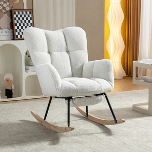 067-Teddy Fabric Leisure Rocking Chair With Adjustable Footstool,Nursery Rocking Chair, High Backrest, Storage Pocket On The Right Side,The Base Rocker Is Solid Wood And Metal,Ivory 067-Teddy Fabric Leisure Rocking Chair With Adjustable Footstool,Nursery Rocking Chair, High Backrest, Storage Pocket On The Right Side,The Base Rocker Is Solid Wood And Metal,Ivory