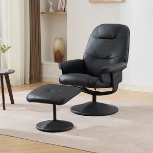 089-Massage Recliner Chair with Ottoman, 360° Swivel Office Chair with Seat Heating and Adjustable Backrest, PU, Black