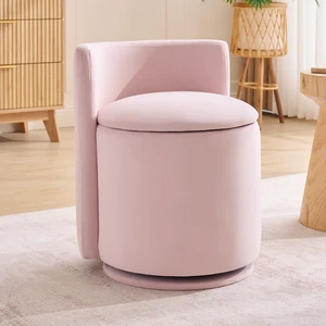 075-Velvet Fabric Swivel Accent Chair, Comfy Barrel Vanity Chair With Curved Backrest, Upholstered Storage Chair For Primary Living Room, Pink 075-Velvet Fabric Swivel Accent Chair, Comfy Barrel Vanity Chair With Curved Backrest, Upholstered Storage Chair For Primary Living Room, Pink