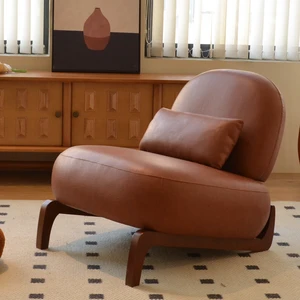Cute Accent Chair with Solid Wood Legs, Faux Leather Living Room Chair with Soft Cushion, Cozy Bedroom Chair, Comfy Armless Reading Chair for Apartment, Waiting Room, Balcony (Brown) Cute Accent Chair with Solid Wood Legs, Faux Leather Living Room Chair with Soft Cushion, Cozy Bedroom Chair, Comfy Armless Reading Chair for Apartment, Waiting Room, Balcony (Brown)
