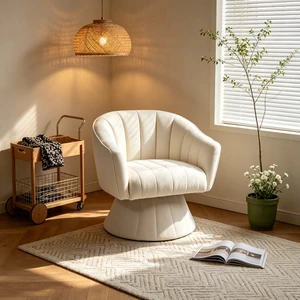 360 Degree Swivel Accent Chair, Modern Channel Tufted Barrel Chair, Cream Corduroy Upholstered Round Swivel Armchair, Comfy Rotating Lounge Chair for Living Room Bedroom Vanity Office 360 Degree Swivel Accent Chair, Modern Channel Tufted Barrel Chair, Cream Corduroy Upholstered Round Swivel Armchair, Comfy Rotating Lounge Chair for Living Room Bedroom Vanity Office
