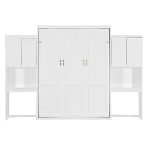 Queen Size Murphy Bed with Desk, Vanity and Cabinets, White Queen Size Murphy Bed with Desk, Vanity and Cabinets, White