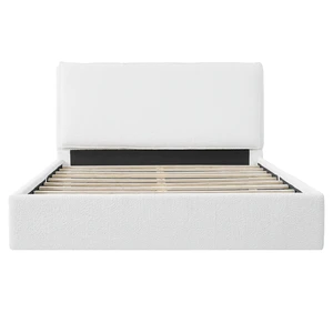 Ergonomic upholstered bed, Boucle, White,Queen Ergonomic upholstered bed, Boucle, White,Queen