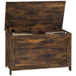 HOMCOM 29.9" Storage Chest w/ 2 Safety Hinges, Wooden Box, Rustic Brown HOMCOM 29.9" Storage Chest w/ 2 Safety Hinges, Wooden Box, Rustic Brown