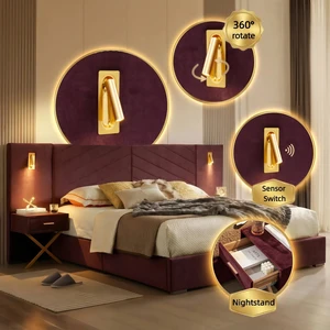 King Size Velvet Bed Frame/Vertical Channel Tufted Wingback Headboard/Upholstered Platform Bed/Strong Wooden Slats/No Box Spring Needed/Easy Assembly King Size Velvet Bed Frame/Vertical Channel Tufted Wingback Headboard/Upholstered Platform Bed/Strong Wooden Slats/No Box Spring Needed/Easy Assembly