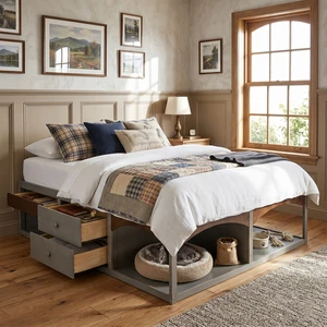King Bed Frame with Storage Drawers, No Headboard Platform Bed with Light, Pet-Friendly Design, No Box Spring Needed, Modern Minimalist Style-Antique Gray King Bed Frame with Storage Drawers, No Headboard Platform Bed with Light, Pet-Friendly Design, No Box Spring Needed, Modern Minimalist Style-Antique Gray