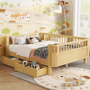 Full Size Wood Platform Bed for Kids, Wood Low Profile Full Bed with Rails for Girls and Boys, Natural (Patented Design) ,Old SKU W2593P409119 Expect Arrival Date 2026/7/10 Full Size Wood Platform Bed for Kids, Wood Low Profile Full Bed with Rails for Girls and Boys, Natural (Patented Design) ,Old SKU W2593P409119 Expect Arrival Date 2026/7/10