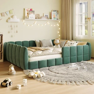 Full Size Velvet Upholstered Floor Bed, Pumpkin Green