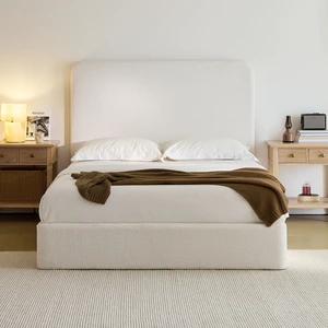 Canter Tall Headboard Upholstered Bed / 52" High Headboard / Elegant Simplicity / No Box Spring Needed / Easy Assembly / Queen / Pearl White Chenille Canter Tall Headboard Upholstered Bed / 52" High Headboard / Elegant Simplicity / No Box Spring Needed / Easy Assembly / Queen / Pearl White Chenille