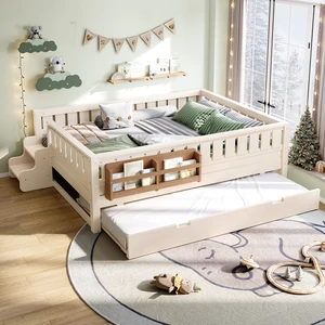 Full with built-in bookshelves and small staircase, high-quality safety rails, and Trundle,Beige Full with built-in bookshelves and small staircase, high-quality safety rails, and Trundle,Beige