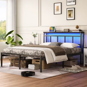 14 Inch Twin Bed Frame with Storage Headboard, Metal Platform Bed Frame with USB-C,Type-C and LED Light, Black 14 Inch Twin Bed Frame with Storage Headboard, Metal Platform Bed Frame with USB-C,Type-C and LED Light, Black