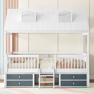 Full Size Wood Bed House Bed Frame,White Full Size Wood Bed House Bed Frame,White