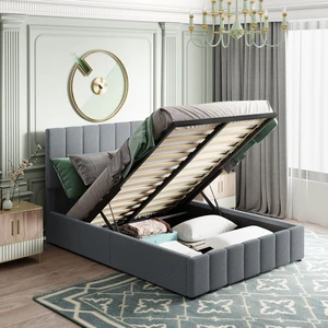Full size Upholstered Platform bed with a Hydraulic Storage System - Gray