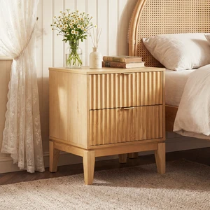 Natural Vertical Fluted Nightstand With Two Drawers Natural Vertical Fluted Nightstand With Two Drawers