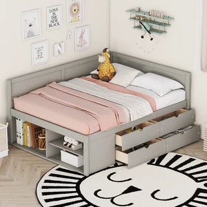 Full Size Daybed with Drawers and Shelves, Gray