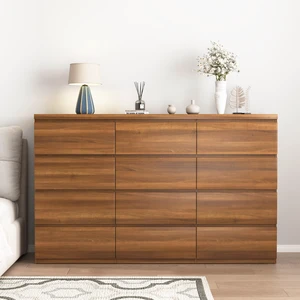 12 Drawers Double Dresser, Modern Wood Dresser Chest of Drawers with Large Storage Space for Bedroom, Walnut 12 Drawers Double Dresser, Modern Wood Dresser Chest of Drawers with Large Storage Space for Bedroom, Walnut