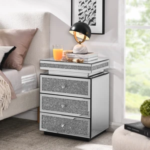 Mirrored Nightstand with 3 Drawers, Silver Nightstand with Crystal Inlay, Mirror End Table, Modern Bedside Table, Glass Table for Bedroom, 13.8''W x 17.7" L x 23.6" H Mirrored Nightstand with 3 Drawers, Silver Nightstand with Crystal Inlay, Mirror End Table, Modern Bedside Table, Glass Table for Bedroom, 13.8''W x 17.7" L x 23.6" H