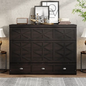 Queen Size Murphy Bed with Large Drawers and USB,Brushed Espresso Queen Size Murphy Bed with Large Drawers and USB,Brushed Espresso