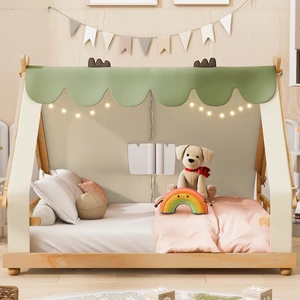 Full Size House Bed with Tent and Light,White Full Size House Bed with Tent and Light,White