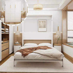 Queen Size Multifunctional Vertical Standard Murphy Wall Bed With Grey Bed Frame Space-Saving Folding Wall Bed for Living Room Queen Size Multifunctional Vertical Standard Murphy Wall Bed With Grey Bed Frame Space-Saving Folding Wall Bed for Living Room