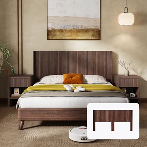 King Size Wood Headboard, Wall Mounted Wavy Fluted Panel - Walnut, Modern King Size Wood Headboard, Wall Mounted Wavy Fluted Panel - Walnut, Modern