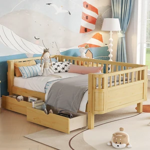 Twin Size Wood Platform Bed for Kids, Wood Low Profile Twin Bed with Rails for Girls and Boys, Natural Twin Size Wood Platform Bed for Kids, Wood Low Profile Twin Bed with Rails for Girls and Boys, Natural