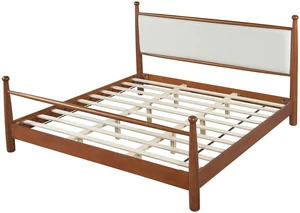 Solid Poplar & Plywood Bed Frame with Upholstered Headboard, King