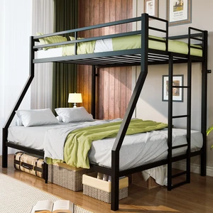 Twin over Full Metal Bunk Bed Frame with Sturdy Floor-Length Ladder, Heavy Duty Steel Bunkbeds for Kids & Adults, Anti-Noise & Non-Slip, 12.2" Under-Bed Storage, Black