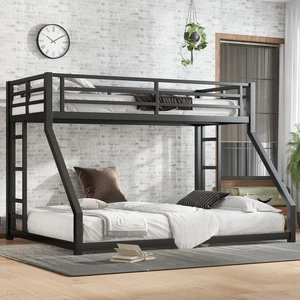 Metal Twin XL over Queen Bunk Bed for Teens and Adults,Space-Saving/Noise Reduced/No Box Spring Needed, Black