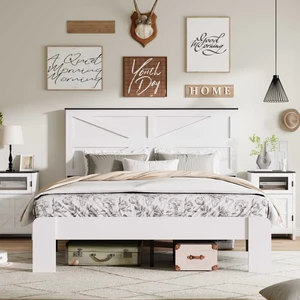 Full Bed Frame Headboard , Wood Platform Bed Frame , Noise Free,No Box Spring Needed and Easy Assembly Tool,Large Under Bed Storage,White Full Bed Frame Headboard , Wood Platform Bed Frame , Noise Free,No Box Spring Needed and Easy Assembly Tool,Large Under Bed Storage,White