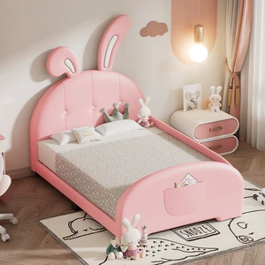 Twin size Upholstered Rabbit-Shape Princess Bed ,Twin Size Platform Bed with Headboard and Footboard,Pink Twin size Upholstered Rabbit-Shape Princess Bed ,Twin Size Platform Bed with Headboard and Footboard,Pink