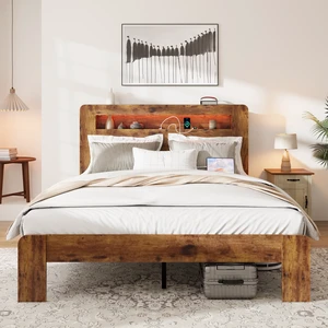 Bed Frame King Size, Wood Platform Bed Frame with Storage LED Light Headboard and 2 USB , Noise Free,No Box Spring Needed and Easy Assembly Tool,Large Under Bed Storage,Dark Brown Bed Frame King Size, Wood Platform Bed Frame with Storage LED Light Headboard and 2 USB , Noise Free,No Box Spring Needed and Easy Assembly Tool,Large Under Bed Storage,Dark Brown