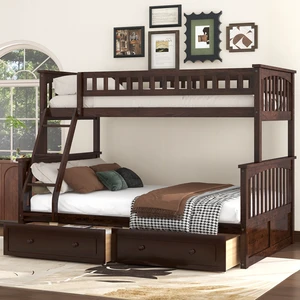 Twin over Full Bunk Bed with Drawers, Convertible Beds, Espresso