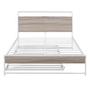 Full Size Metal Platform Bed Frame with Trundle, USB Ports and Slat Support ,No Box Spring Needed White Full Size Metal Platform Bed Frame with Trundle, USB Ports and Slat Support ,No Box Spring Needed White