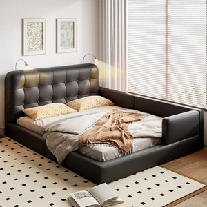 Queen Size Upholstered Platform Bed with 2 Reading Lights, Black Queen Size Upholstered Platform Bed with 2 Reading Lights, Black