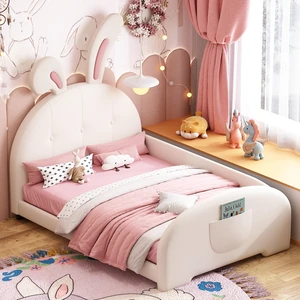 Twin size Upholstered Rabbit-Shape Princess Bed ,Twin Size Platform Bed with Headboard and Footboard,White Twin size Upholstered Rabbit-Shape Princess Bed ,Twin Size Platform Bed with Headboard and Footboard,White