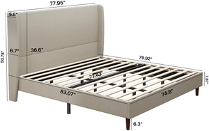 High Headboard Upholstered Bed, King Size Bed Frame, 12-Slat Support, Easy to Assemble, Beige, Linen Cloth, No Box Spring Needed High Headboard Upholstered Bed, King Size Bed Frame, 12-Slat Support, Easy to Assemble, Beige, Linen Cloth, No Box Spring Needed