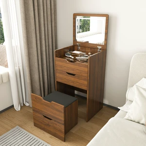 3-in-1 Vanity Desk with Lighted Mirror & Stool, Flip Top Makeup Dressing Table, Compact Storage for Bedroom, Bathroom, Dressing Room(18.9"L, Walnut) 3-in-1 Vanity Desk with Lighted Mirror & Stool, Flip Top Makeup Dressing Table, Compact Storage for Bedroom, Bathroom, Dressing Room(18.9"L, Walnut)