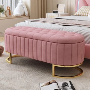 Elegant Upholstered Velvet Storage Ottoman with Button-Tufted,Storage Bench with Metal Legs for Bedroom,Living Room,Fully Assembled Except Legs,Pink Elegant Upholstered Velvet Storage Ottoman with Button-Tufted,Storage Bench with Metal Legs for Bedroom,Living Room,Fully Assembled Except Legs,Pink