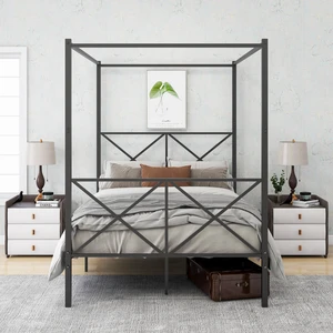 Metal Canopy Bed Frame, Platform Bed Frame with X Shaped Frame Full Black Metal Canopy Bed Frame, Platform Bed Frame with X Shaped Frame Full Black