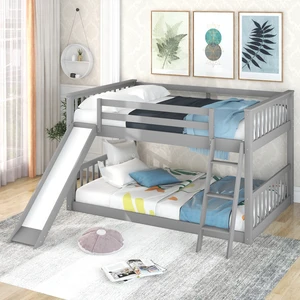 Full over Full Bunk Bed with Convertible Slide and Ladder, Gray Full over Full Bunk Bed with Convertible Slide and Ladder, Gray