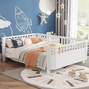 Full Size Wood Platform Bed for Kids, Wood Low Profile Full Bed with Rails for Girls and Boys, White (Patented Design, Old SKU W2593P233767) Full Size Wood Platform Bed for Kids, Wood Low Profile Full Bed with Rails for Girls and Boys, White (Patented Design, Old SKU W2593P233767)
