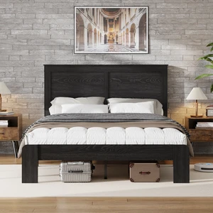 Bed Frame King Size, Wood Platform Bed Frame , Noise Free,No Box Spring Needed and Easy Assembly Tool,Large Under Bed Storage,Dark Black Bed Frame King Size, Wood Platform Bed Frame , Noise Free,No Box Spring Needed and Easy Assembly Tool,Large Under Bed Storage,Dark Black