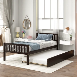 Twin Bed with Trundle, Platform Bed Frame with Headboard and Footboard, for Bedroom Small Living Space,No Box Spring Needed,Espresso Twin Bed with Trundle, Platform Bed Frame with Headboard and Footboard, for Bedroom Small Living Space,No Box Spring Needed,Espresso