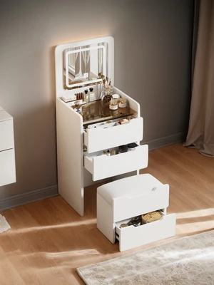 ( 48CM ) 3 in 1 Vanity Desk with Plip Top Mirror, Small Make Up Vanity Set with Visible Glass Desktop, Compact Makeup Vanity with 3 Drawers, Dressing Table for Bedroom ( WHITE COLOR ) ( 48CM ) 3 in 1 Vanity Desk with Plip Top Mirror, Small Make Up Vanity Set with Visible Glass Desktop, Compact Makeup Vanity with 3 Drawers, Dressing Table for Bedroom ( WHITE COLOR )