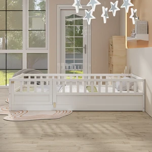 Twin Size Floor bed, integral construction with super high security barrier, door, children's floor bed frame, Montessori wooden children's floor bed, Support slat white(Patented model) Twin Size Floor bed, integral construction with super high security barrier, door, children's floor bed frame, Montessori wooden children's floor bed, Support slat white(Patented model)