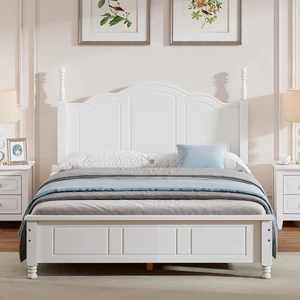 Full Size Wood Platform Bed Frame,Retro Style Platform Bed with Wooden Slat Support,White Full Size Wood Platform Bed Frame,Retro Style Platform Bed with Wooden Slat Support,White