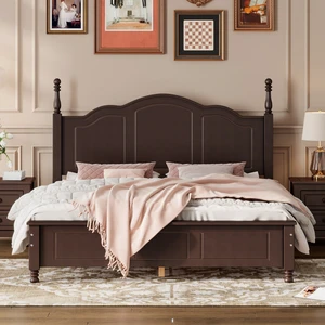 Queen Size Wood Platform Bed Frame,Retro Style Platform Bed with Wooden Slat Support,Dark Walnut Queen Size Wood Platform Bed Frame,Retro Style Platform Bed with Wooden Slat Support,Dark Walnut